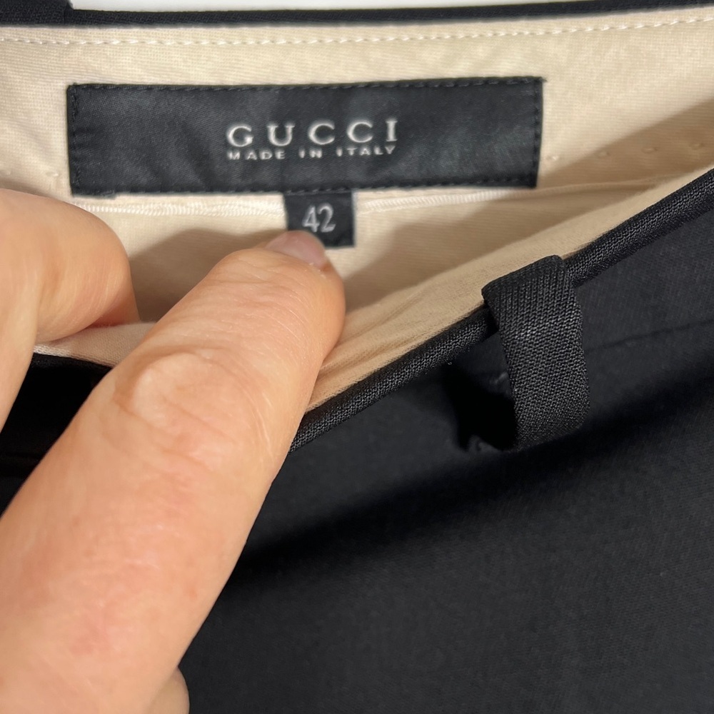 Gucci Sz 42 Two Piece Flat Frint Pants One Button Blazer Wool Suit Made in Italy - Picture 10 of 12